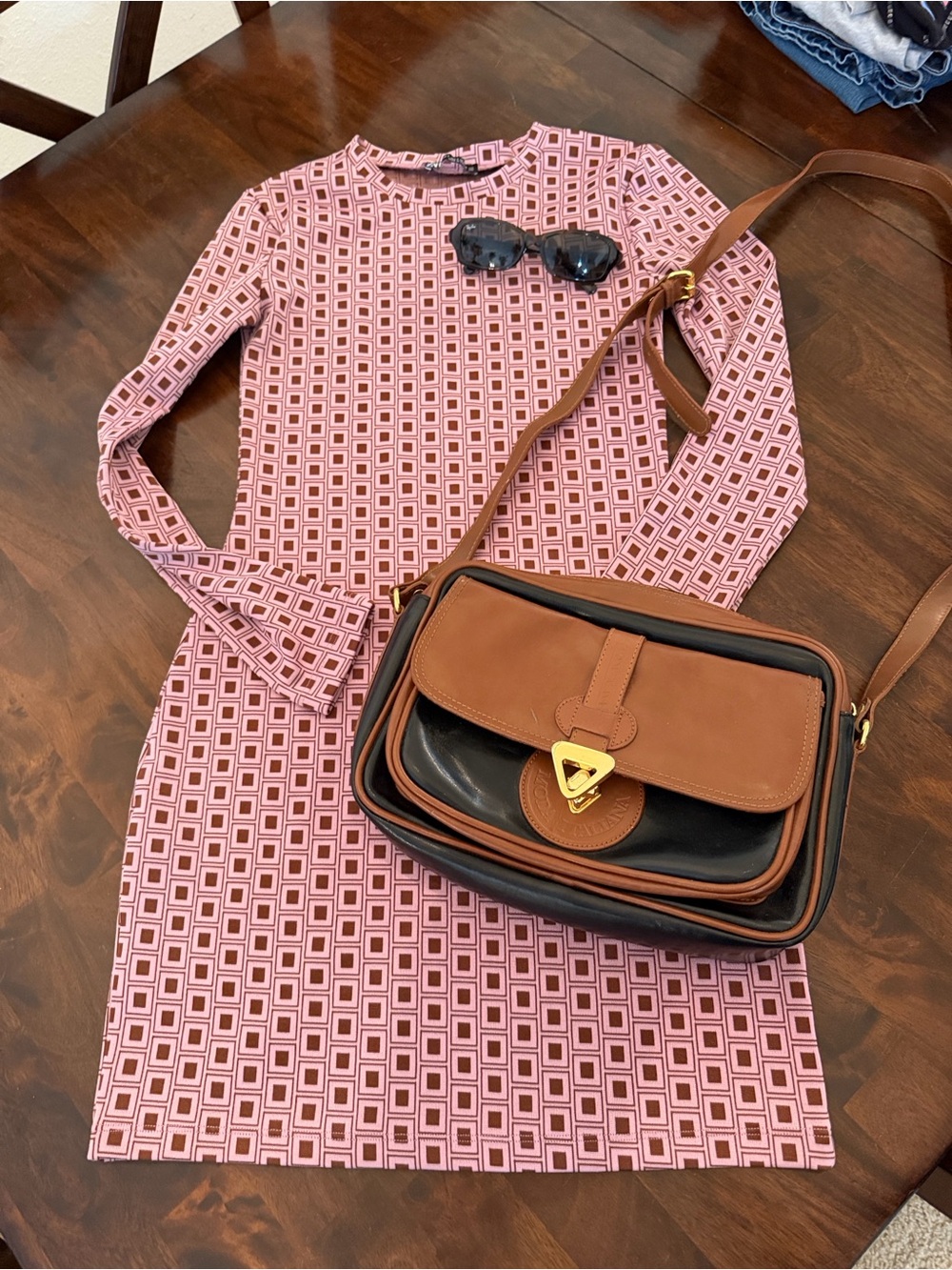 Zara Dress with Ray Bans and vintage purse